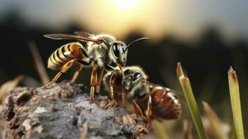 Wasps and Their Nectar Quest. Generative AI photo