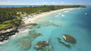 Beautiful Caribbean beach in aerial view. Generative AI photo