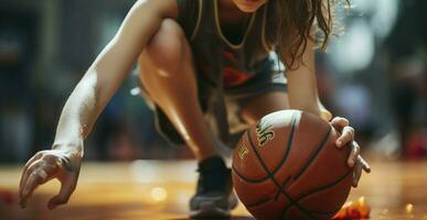 baloncesto Sueños - un muchachas preludio a streetball acción. generativo ai foto