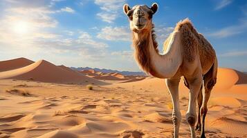 A Camel's Graceful Journey Through the Desert. Generative A photo