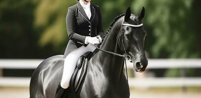 Graceful Gaze. Head-On Portraits of Dressage Friese and Rider photo