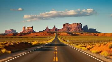 Empty scenic highway in Monument Valley. Generative AI photo