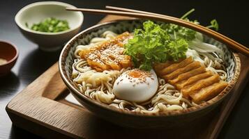 Savoring the Authentic Flavors and Textures of Kudzu Udon Noodles, a Time-Honored Delight. Generative AI photo