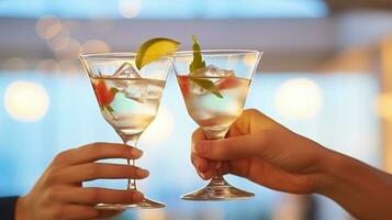 Man and Woman Toasting with Cocktail Glasses. enerative AI photo