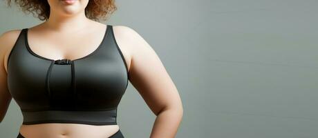 Healthy and Happy. Overweight Woman Radiates Confidence in Fitness Attire. Generative AI photo