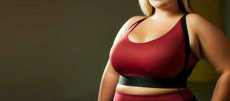 Confidence in Every Curve. Plus Size Young Woman Rocking Fitness Attire. Generative AI photo