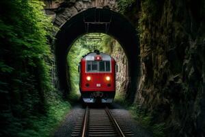 Train goes through a tunnel. Generative AI photo