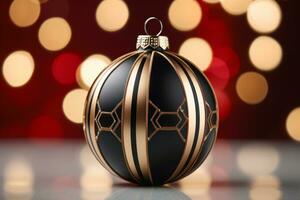 Art deco inspired christmas ball pattern on blurred lights background. Generative AI photo