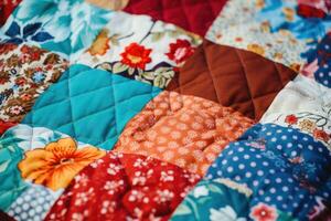 Color handmade blanket in style patchwork. Patchwork quilt. Generative AI photo