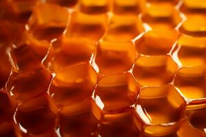 Honeycombs with sweet golden honey. Section of wax honeycomb. Generative AI photo