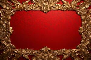 Luxurious vintage frame in red and gold colors. Generative AI photo