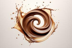 Chocolate milk swirl splash. Melted chocolate surface whirlwind. Generative AI photo