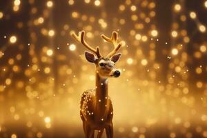 Christmas deer on bokeh lights background. Generative AI photo