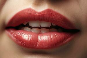 Plump woman's lips without makeup. Generative AI photo