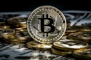 Bitcoin cryptocurrency. Currency technology business internet concept. Generative AI photo