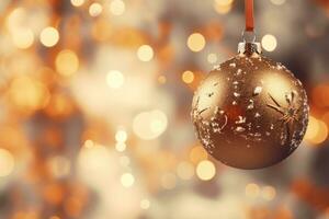 Christmas tree with bauble on blurred shiny background. Generative AI photo