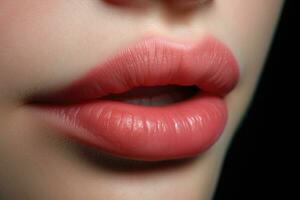 Plump woman's lips without makeup. Generative AI photo