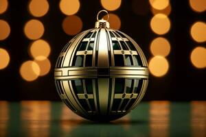 Art deco inspired christmas ball pattern on blurred lights background. Generative AI photo