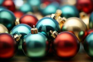 Christmas balls texture. Holiday with colorful shiny brilliant christmas balls. Generative AI photo