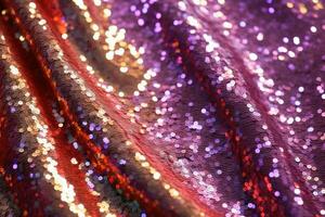 Original festive background image of sparkling sequins. Fabric texture with shiny sequins. Generative AI photo