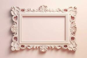 Pastel rectangle decorative ornate picture frame. AI generated photo