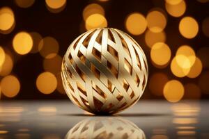 Art deco inspired christmas ball pattern on blurred lights background. Generative AI photo