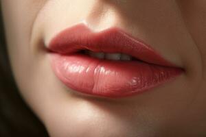 Closeup of aged female lips. Generative AI photo