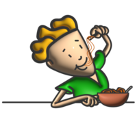 Cute of a young boy eating noodles 3d gesture png