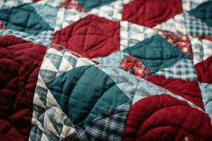 Color handmade blanket in style patchwork. Patchwork quilt. Generative AI photo