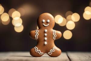 Christmas food. Gingerbread man cookies in Christmas setting. Generative AI photo