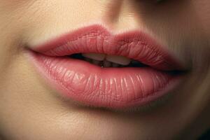 Closeup of aged female lips. Generative AI photo