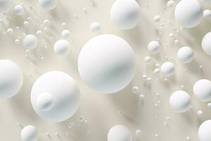 Shiny balls in different sizes on white background. Abstract glossy bubbles. Composition with chaotic floating spheres. Generative AI photo