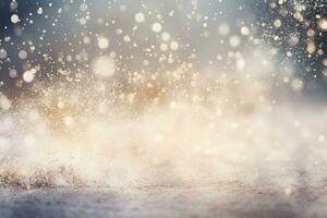 Christmas and New Year background with snow explosion, snowflakes and golden rays. Generative AI photo