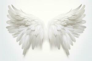 White angel wings spread wide opened with detailed feathers. Generative AI photo