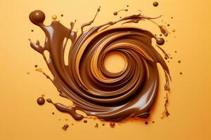 Liquid chocolate spiral splash explosion. Generative AI photo