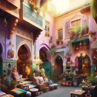 Vibrant Marrakech, A Pictorial Journey through the Labyrinthine Streets of Morocco. AI Generated photo