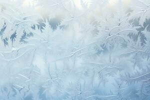 A frost pattern on a windowpane. Ice crystals or cold winter background. Generative AI photo