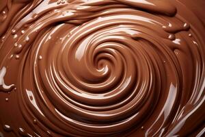 Chocolate milk swirl splash. Melted chocolate surface whirlwind. Generative AI photo