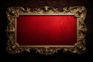 Luxurious vintage frame in red and gold colors. Generative AI photo