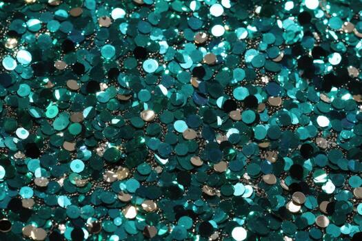 Original festive background image of sparkling sequins. Fabric texture with shiny sequins. Generative AI photo