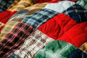 Color handmade blanket in style patchwork. Patchwork quilt. Generative AI photo