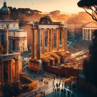 Unveiling Rome's Timeless Grandeur, Capturing the Historic Charm of its Ancient Ruins. AI Generated photo