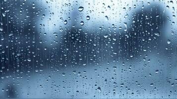 Raindrops on the window. Blue tone. Generative AI photo