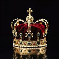 el real coronación corona aislado en un negro antecedentes. generativo ai foto