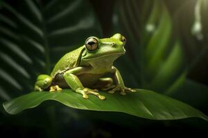 Tree Frog sitting on plant. AI Generated photo