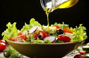 health benefits of healthy salad, in the style of precise detailing, smooth and shiny. AI Generated photo
