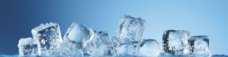 piezas de hielo y agua en azul antecedentes. generativo ai foto