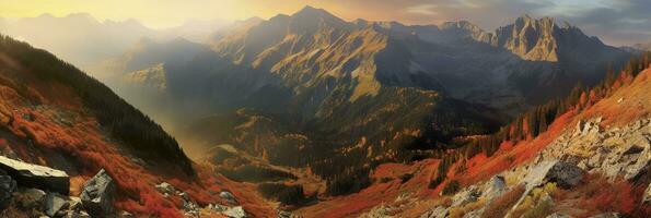 Panorama mountain autumn landscape. AI Generated photo