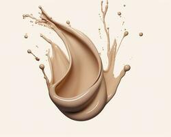 Liquid foundation splash element, fluid cosmetic cream 3d rendering. AI Generated photo