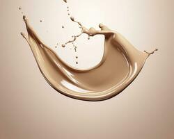 Liquid foundation splash element, fluid cosmetic cream 3d rendering. AI Generated photo
